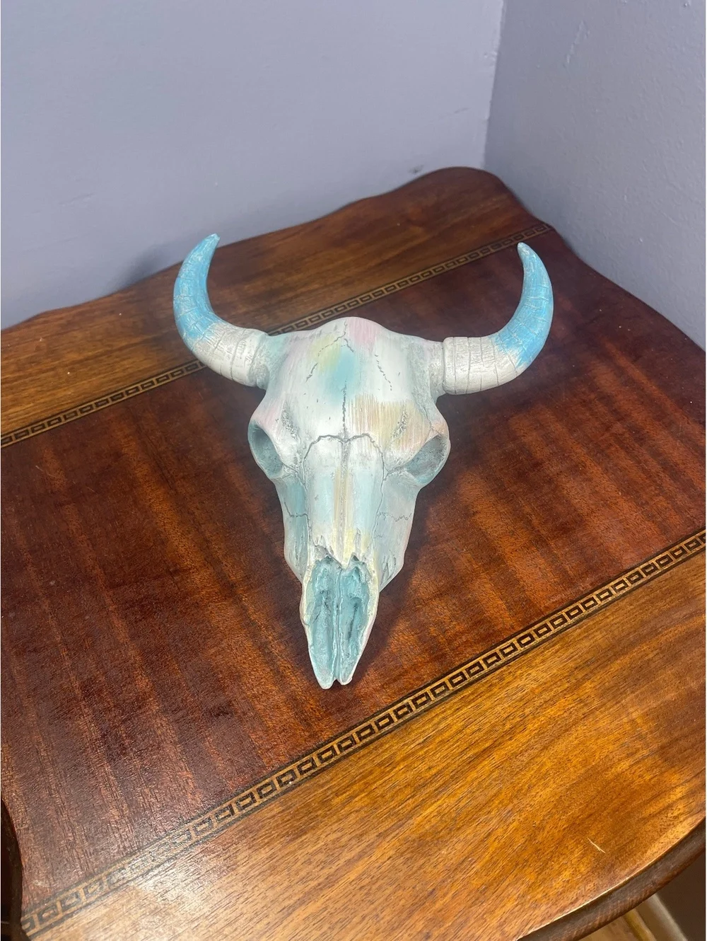 Decorative Bull Skull Wall Mask with Blue Horns